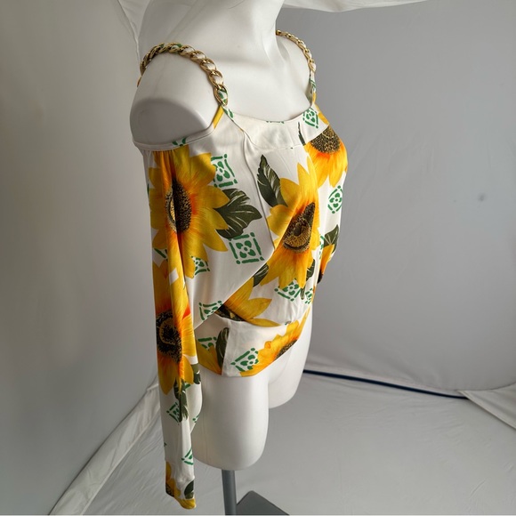 Dolce and Gabbana multicolor sunflower cold shoulder top M - Picture 2 of 10